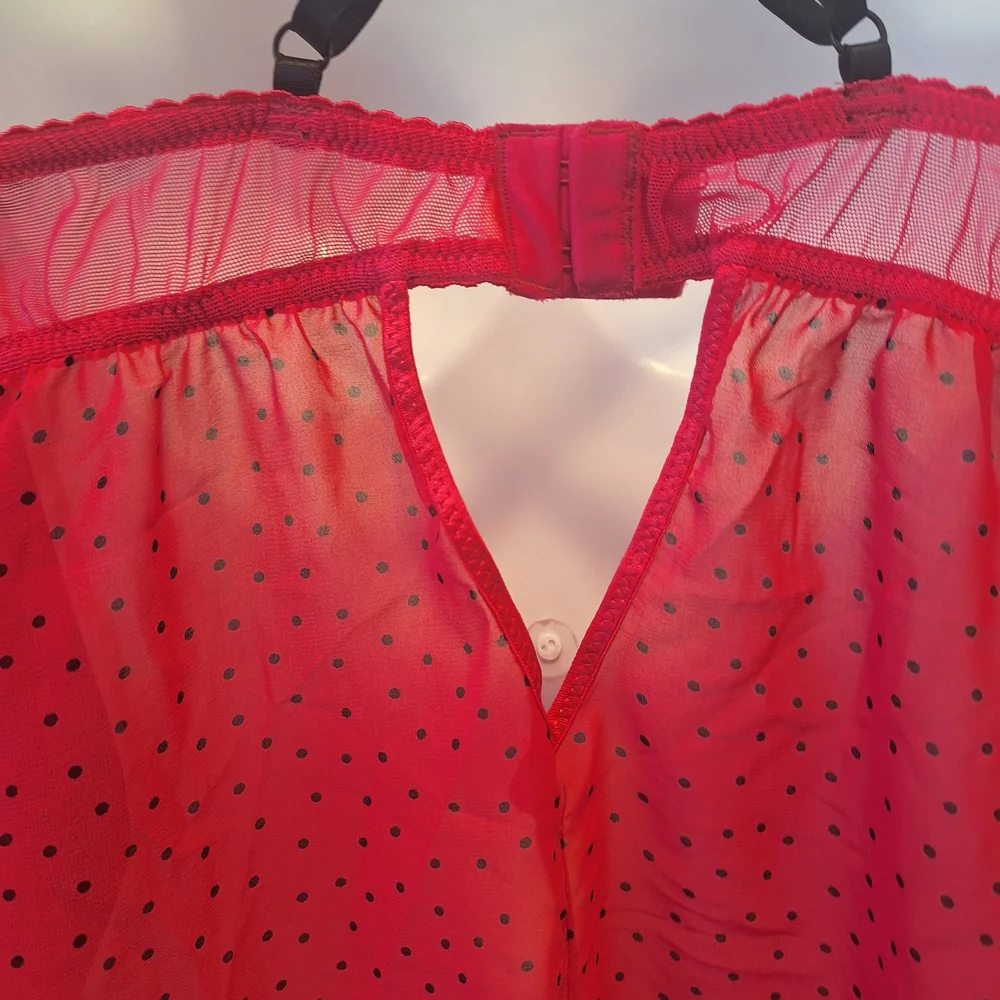 Chic Pink Polka Dot Chemise with Lace Detail Small. Valentines Day